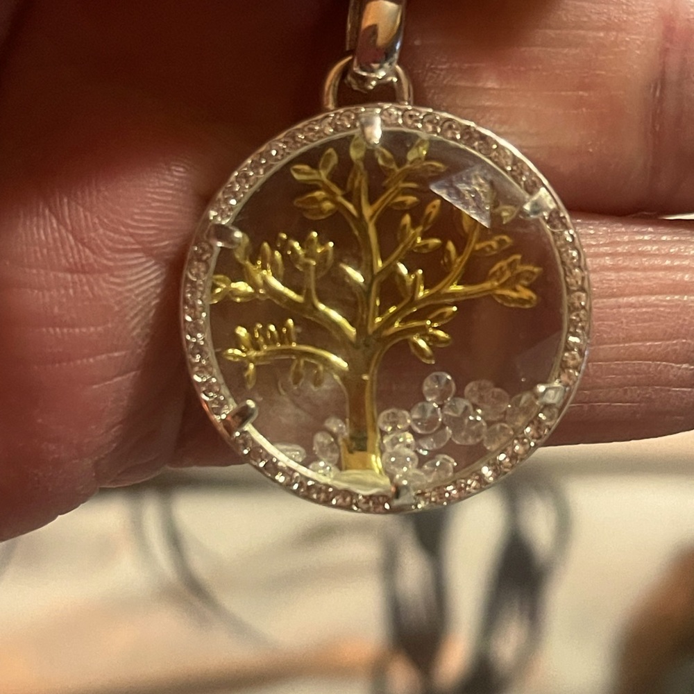 Tree of life necklace with floating crystals. Silver 18 inch chain and pendant